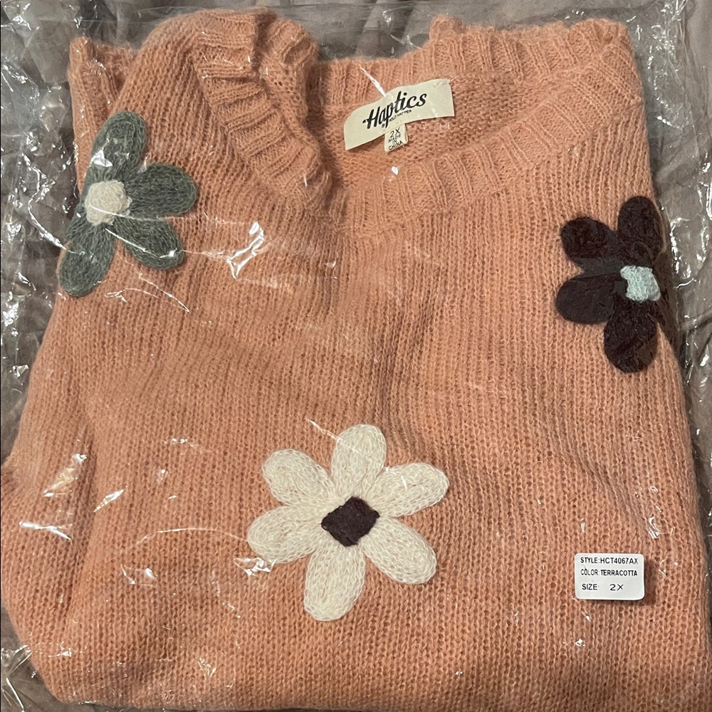 Haptics Flower Patch Knit Sweater Top Sz. 2X